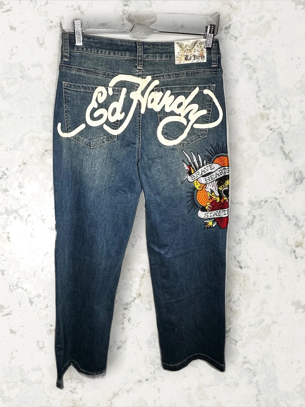 NWT Ed Hardy Brave Hearts Stay True Eagle Wide Leg Jean 28